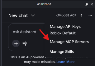 Pilih Manage MCP Servers dari menu dropdown